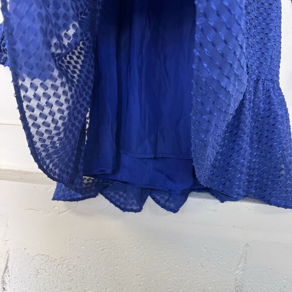 Trina Turk Viti Blue Mini Dress Peasant Boho Tiered Tassel Ruffle Medium New - Picture 5 of 15